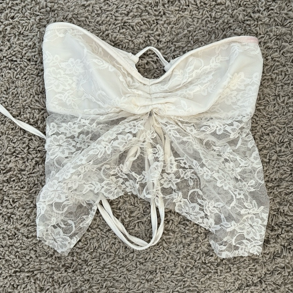 White Lace Strapless Crop Top